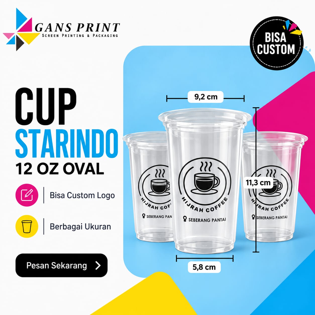 Cup Starindo Oval 12 oz Sablon Custom